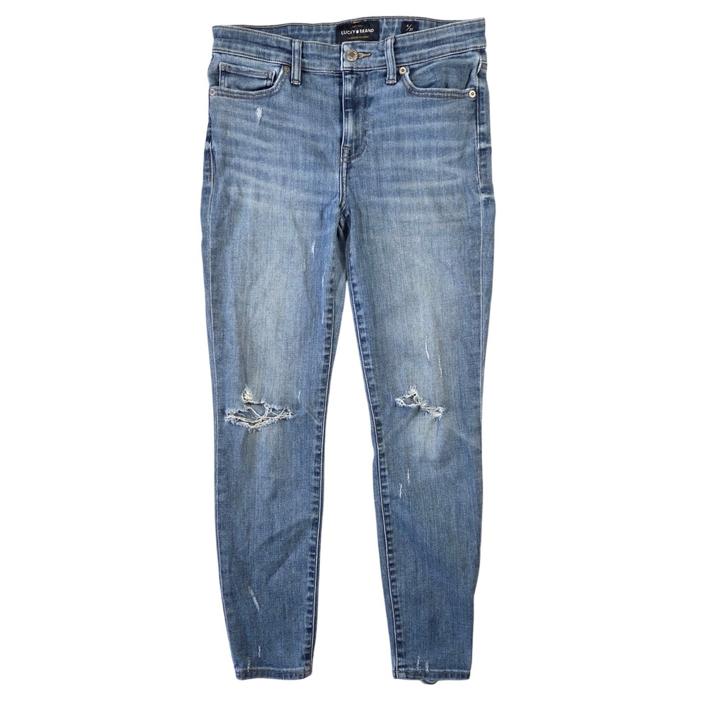 Lucky Brand Ava Skinny Ankle Distressed Jeans Blue Size 4 27 Western Boho Preppy
